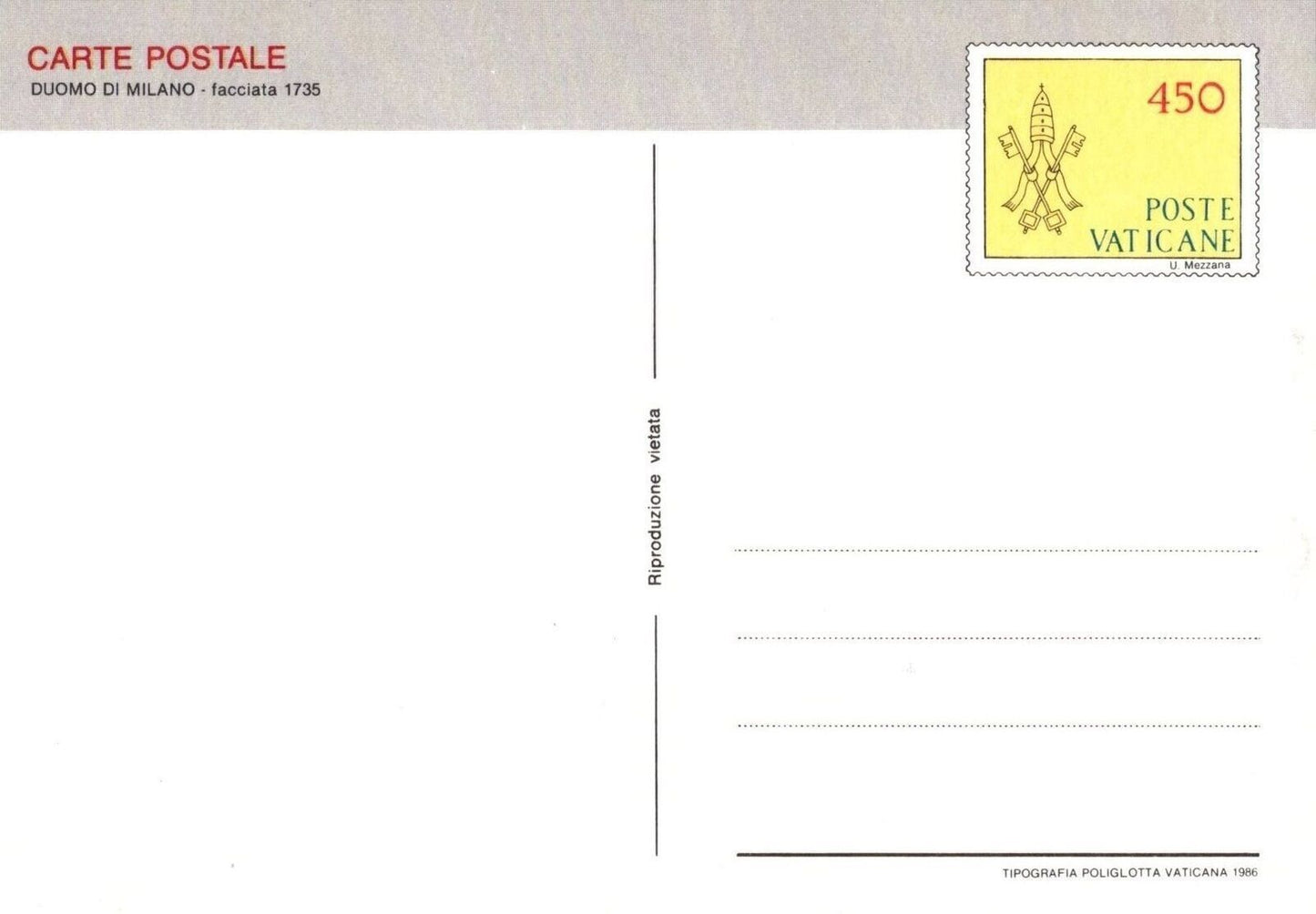 Vatican City Postal Card Mint Duomo di Milano 1735 church ZAYIX 0224M0139