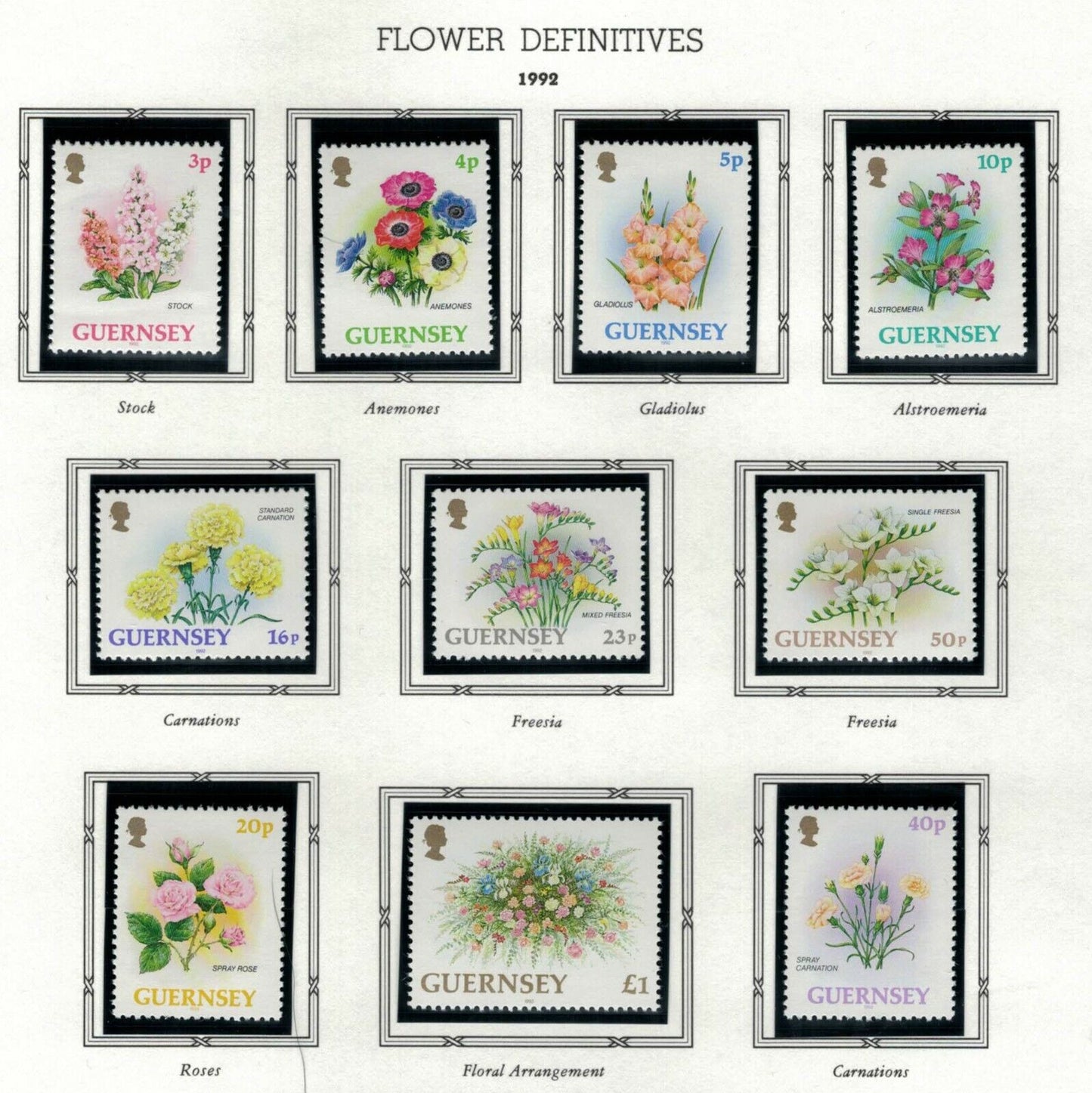 ZAYIX - 1992-96 Great Britain - Guernsey 476-497 MNH - Flowers Defninitives