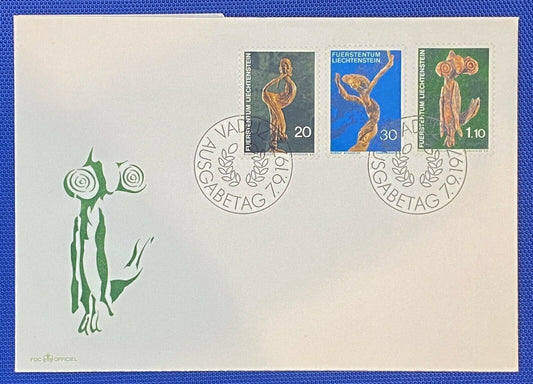 ZAYIX 1972 Liechtenstein Cover Mi567-9 / Sc 506-08 FDC Art Sculpture 011022-SM42
