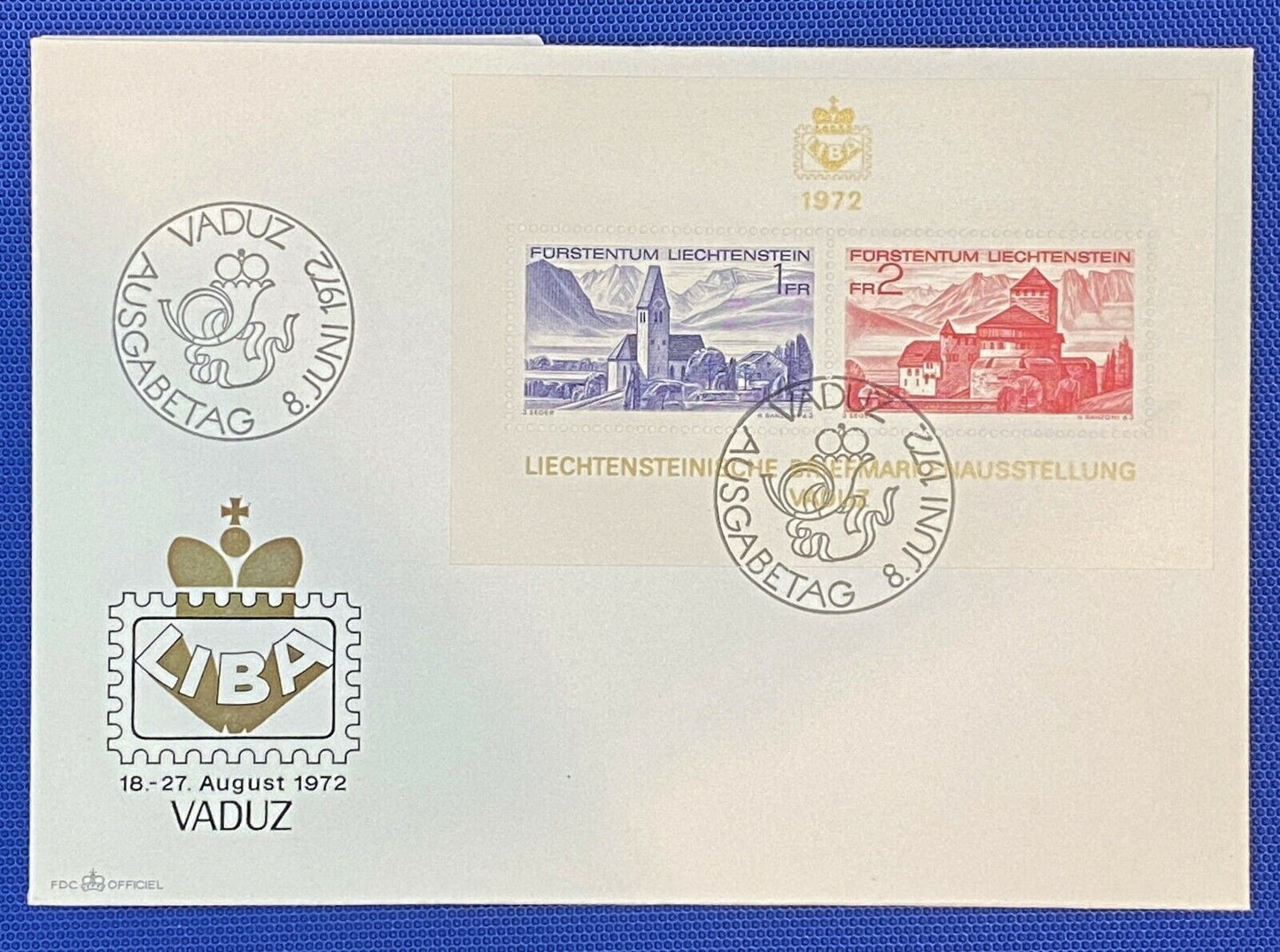 ZAYIX 1972 Liechtenstein Mi Blk 9 / Sc 505 FDC Castles Souvenir Sheet 011022SM43