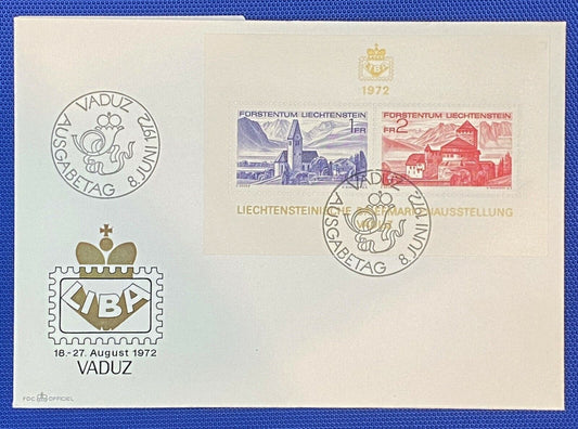 ZAYIX 1972 Liechtenstein Mi Blk 9 / Sc 505 FDC Castles Souvenir Sheet 011022SM43