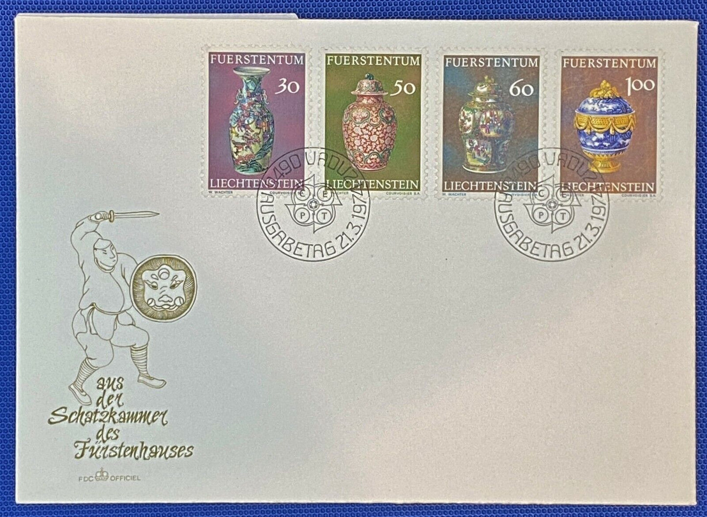 ZAYIX 1974 Liechtenstein Cover Mi602-05, Sc545-548 FDC Art Ceramics 011022SM55