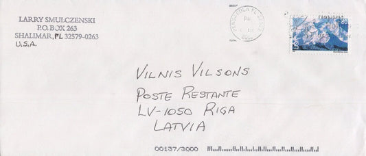 ZAYIX US Cover Airmail Florida to Latvia 80c Mount McKinley single 0324L0024