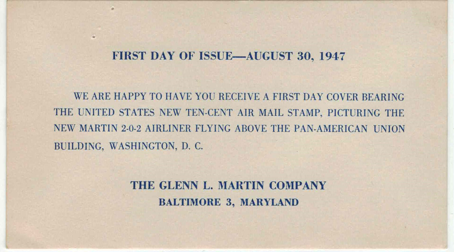 ZAYIX US C34-28 Martin Company Advertising FDC with stuffer! USFM102023006