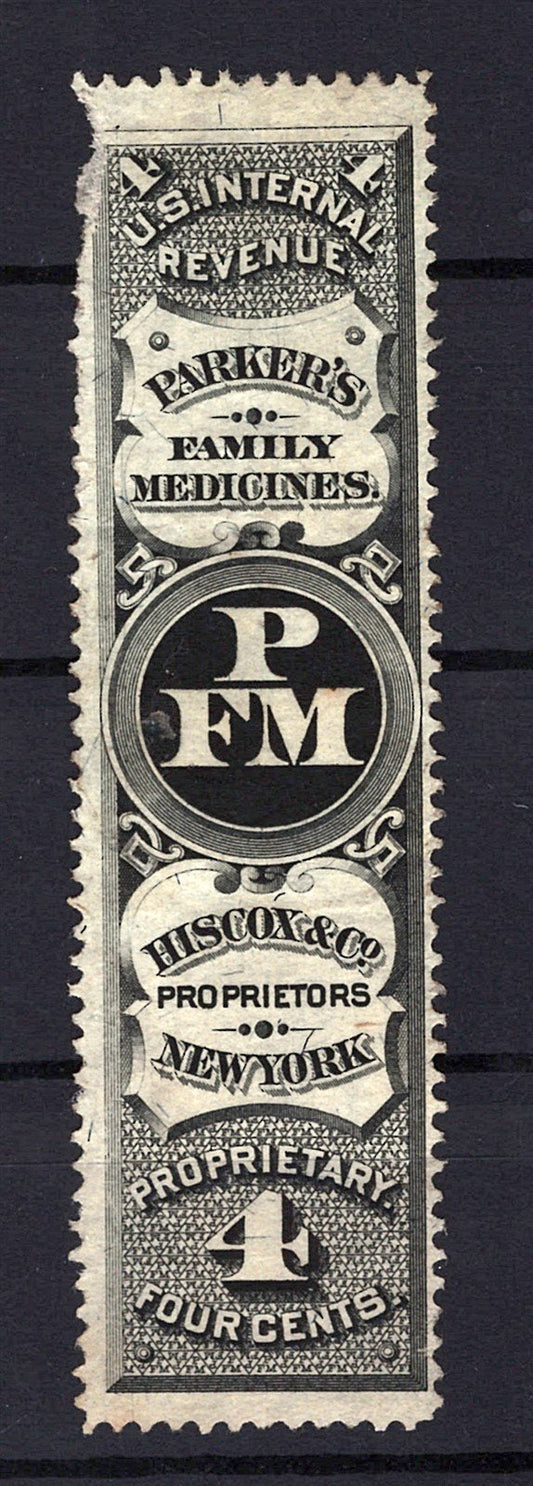 US Revenue Medicine RS123b Hiscox & Co., silk paper, tear UL ZAYIX 0625S0306