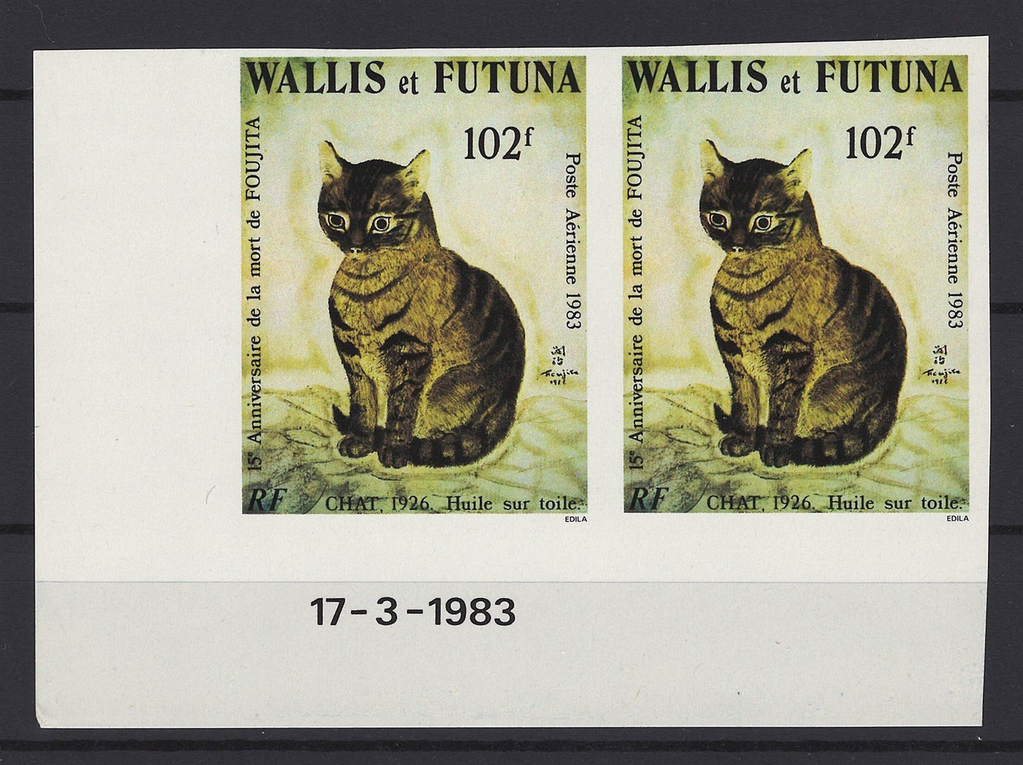 Wallis & Futuna C122 MNH imperf pair Cat Painting by Foujita ZAYIX 0625S0325