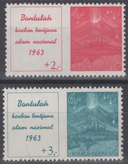 Indonesia B154-B155 MH Semi-Postal Erupting Volcano