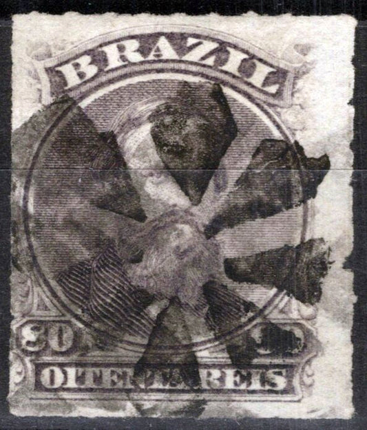 1877 Brazil 64 used 80r slate-violet Emperor Don Pedro rouletted ZAYIX 081922S7