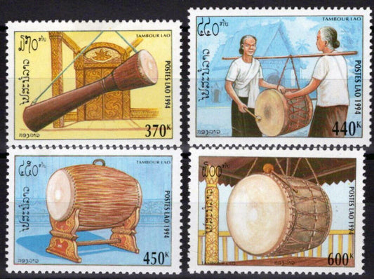 ZAYIX Laos 1188-1191 MNH Drums Instruments Music 100123S50