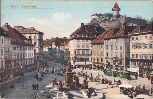 Main Square Hauptplatz in Graz Austria Street Scene c1909 p. Knollmüller
