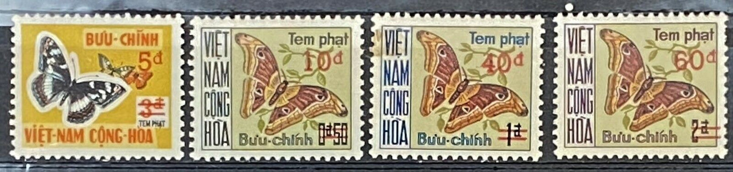 Vietnam J21-24 MNH (South Viet Nam) Postage Due Moths & Butterflies Surcharged with New Values