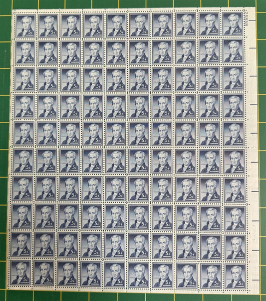 US 1038 MNH Sheet 5c Monroe, Liberty Series ZAYIX STAMPS 0625L0044