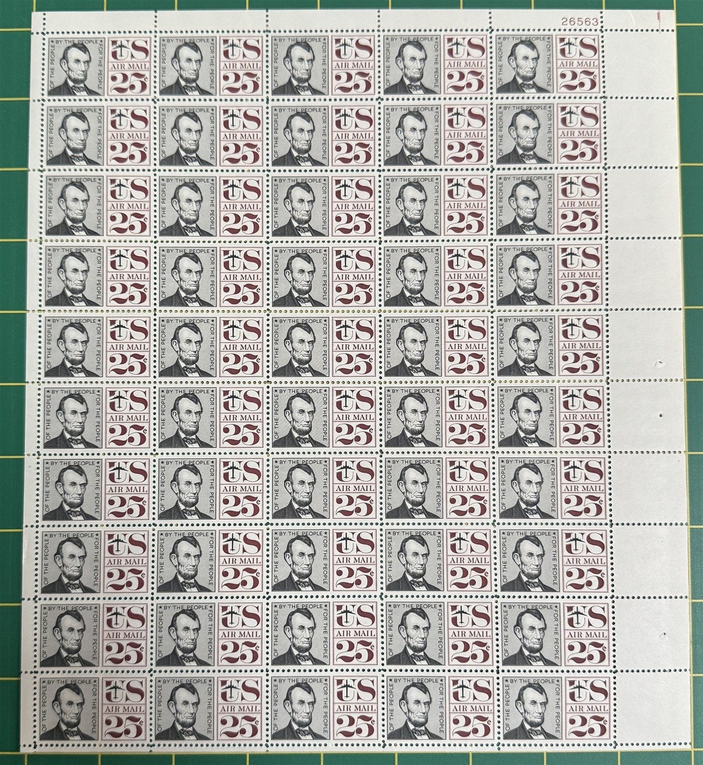 US C59 MNH Sheet 25c Abraham Lincoln (Untagged) Air Mail ZAYIX STAMPS 0625L0051
