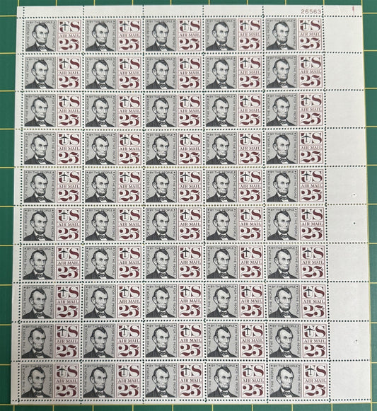 US C59 MNH Sheet 25c Abraham Lincoln (Untagged) Air Mail ZAYIX STAMPS 0625L0051