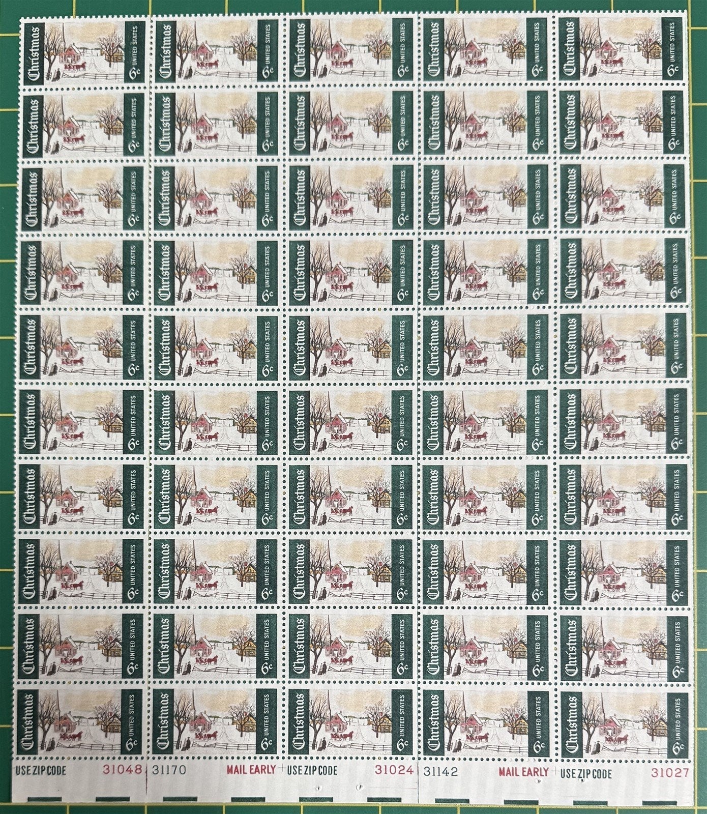 US 1384 MNH Sheet 6c Christmas, Winter Sunday ZAYIX STAMPS 0625L0054