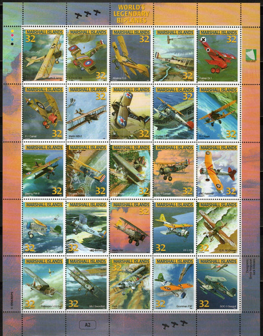 Marshall Islands 617 MNH Legendary Biplanes Aviation Zayix Stamps 092023SL09M