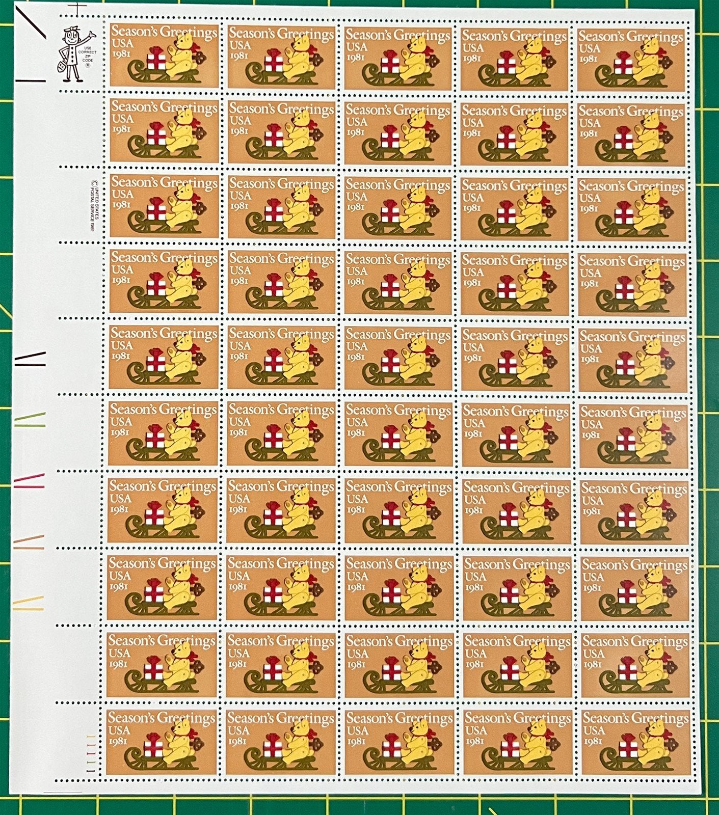 US 1940 MNH Sheet 20c Christmas Bear on Sled ZAYIX STAMPS 0725L1252