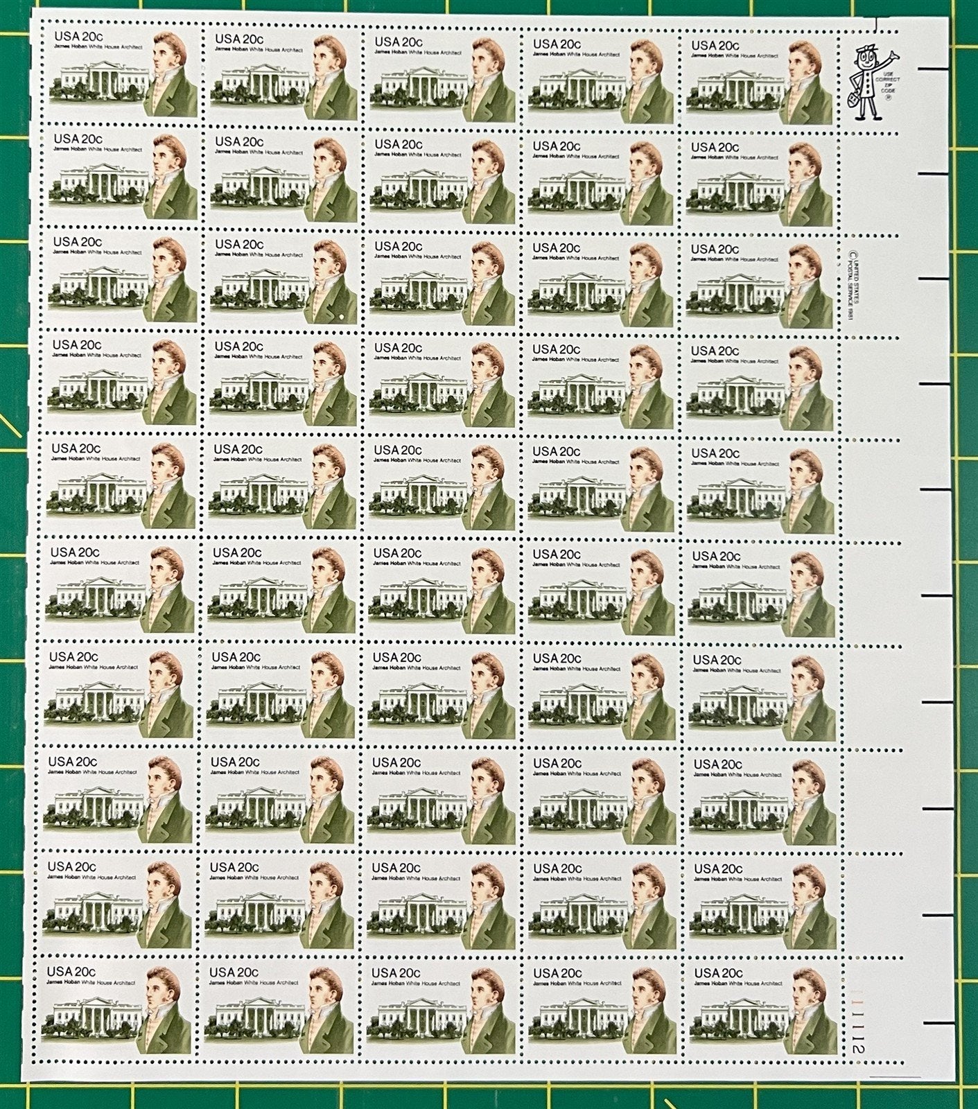 US 1936 MNH Sheet 20c James Hoban White House Architect ZAYIX STAMPS 0725L1254