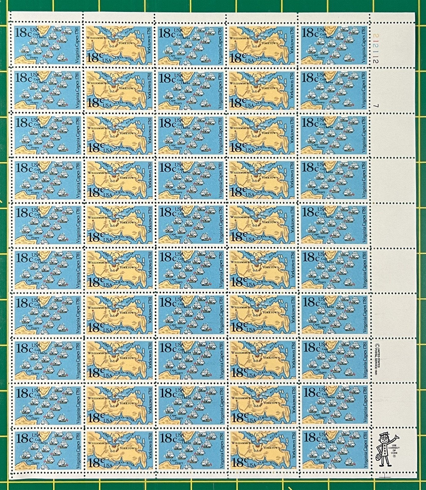 US 1937-1938 MNH Sheet 20c Yorktown Virginia Capes ZAYIX STAMPS 0725L1256