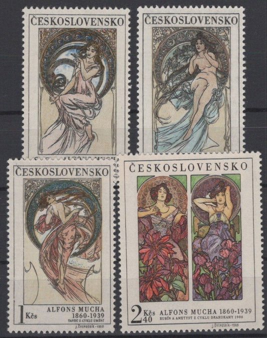 Czechoslovakia 1634-1637 MNH Paintings Alfons Mucha ZAYIX STAMPS 0425S0235