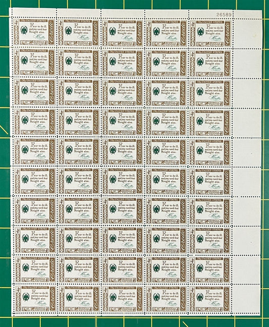 US 1140 MNH Sheet 4c Benjamin Franklin American Credo ZAYIX STAMPS 0725L1422