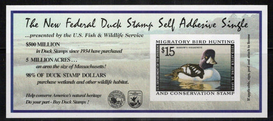 US RW65A MNH VF $15 self-adhesive Duck Revenue Zayix Stamps 0625WM1052M