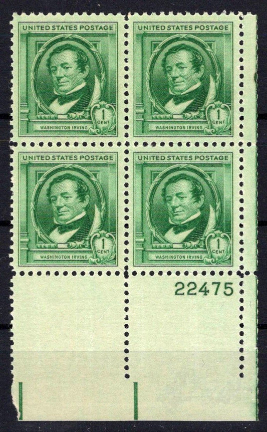 United States 859 MNH Plate Block Washington Irving ZAYIX STAMPS 0725S1430