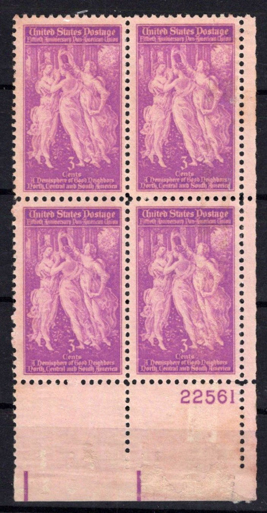 United States 895 MNH Plate Block Three Graces Botticelli ZAYIX STAMPS 0725S1460