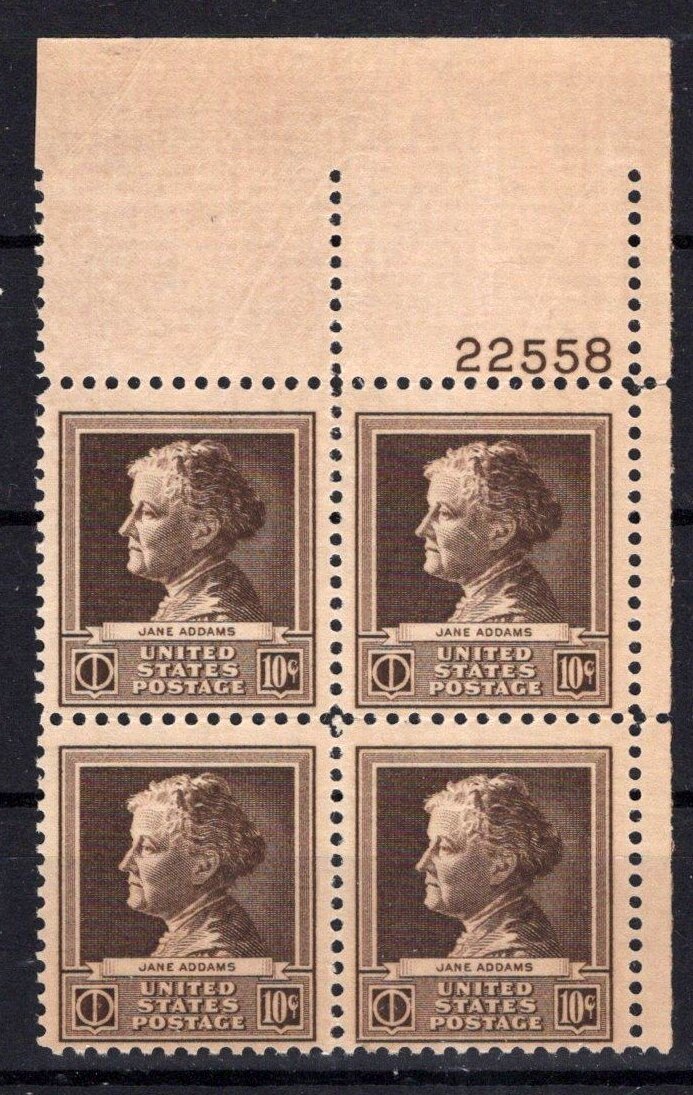 United States 878 MNH Plate Block Jane Addams ZAYIX STAMPS 0725S1444