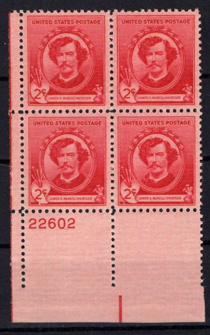 United States 885 MNH Plate Block James McNeill Whistler ZAYIX STAMPS 0725S1451