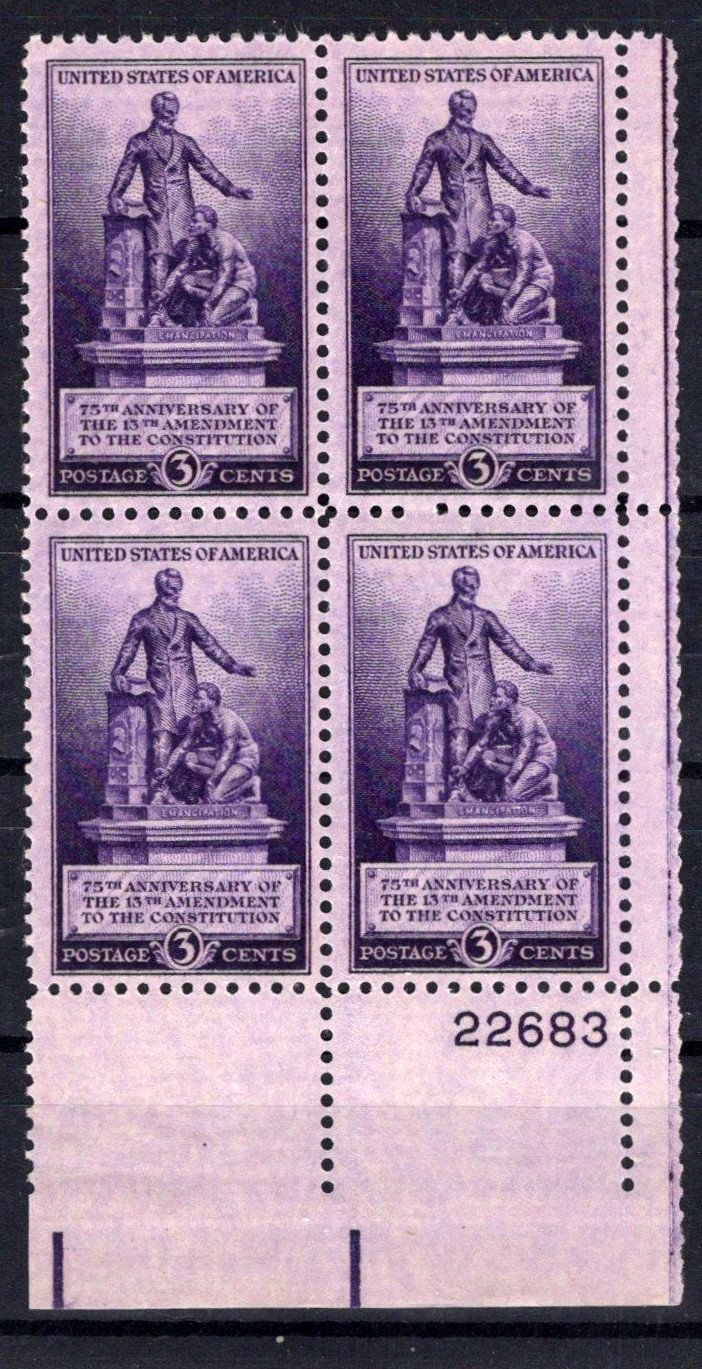 United States 902 MNH Plate Block Emancipation Monument ZAYIX STAMPS 0725S1467