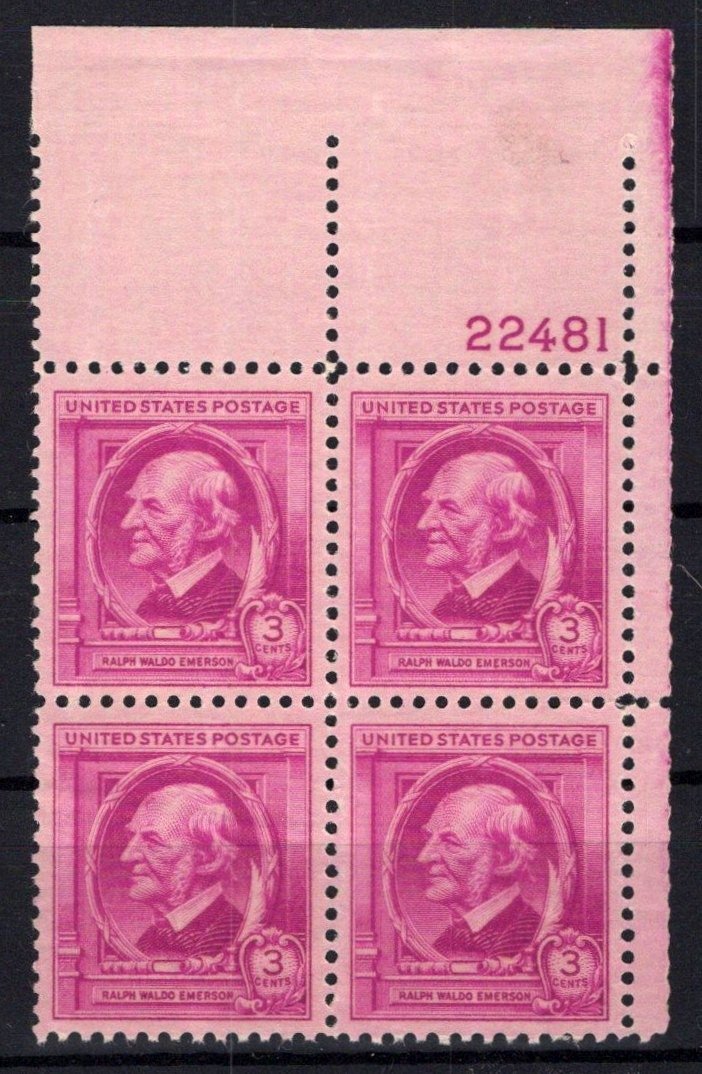 United States 861 MNH Plate Block Ralph Waldo Emerson ZAYIX STAMPS 0725S1431