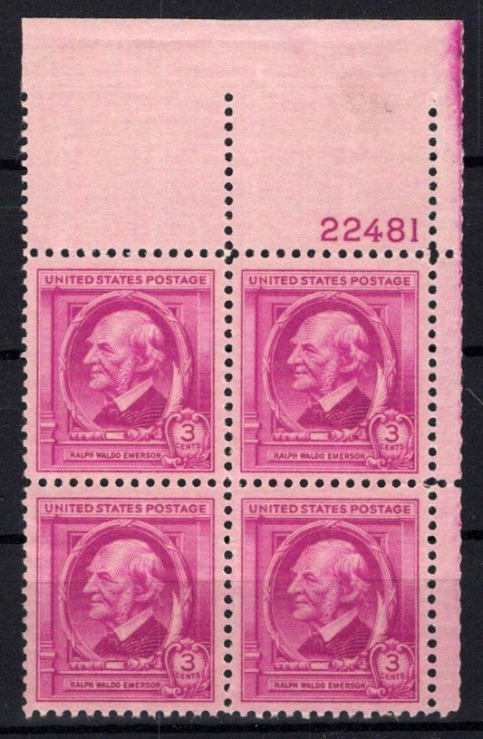 United States 861 MNH Plate Block Ralph Waldo Emerson ZAYIX STAMPS 0725S1431