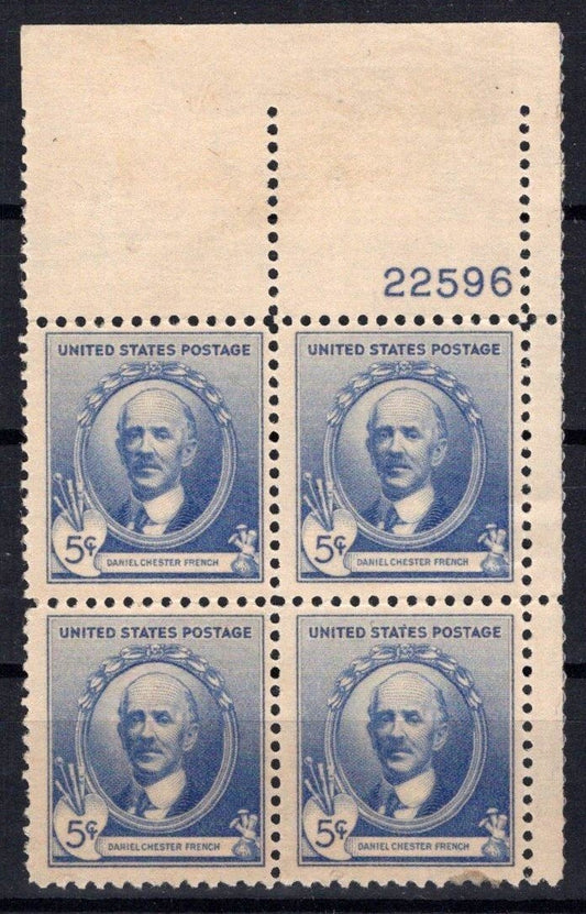 United States 887 MH Plate Block Daniel Chester French ZAYIX STAMPS 0725S1453