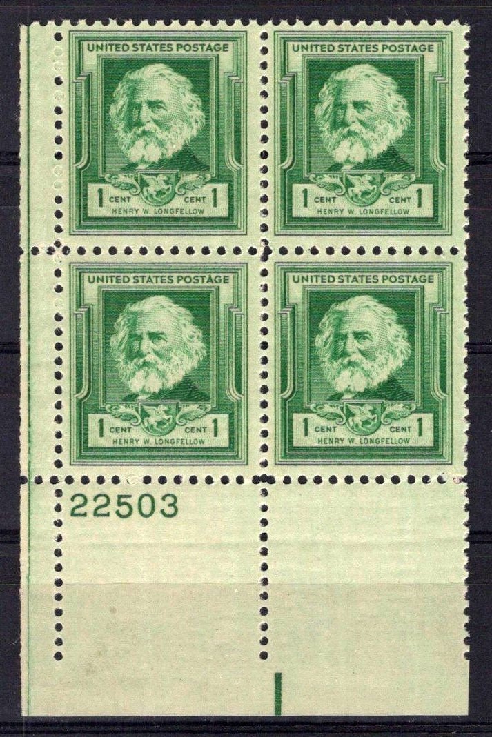United States 864 MNH Plate Block Henry Longfellow ZAYIX STAMPS 0725S1434