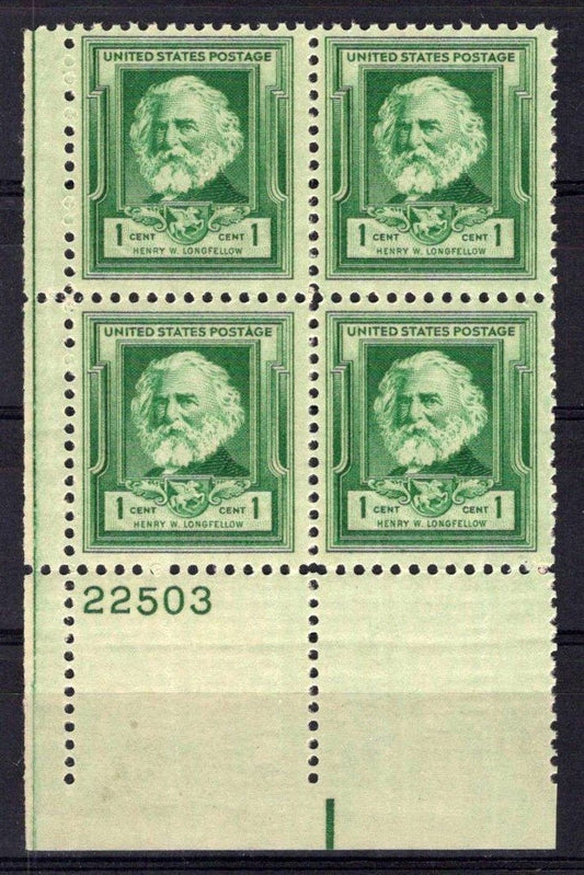 United States 864 MNH Plate Block Henry Longfellow ZAYIX STAMPS 0725S1434