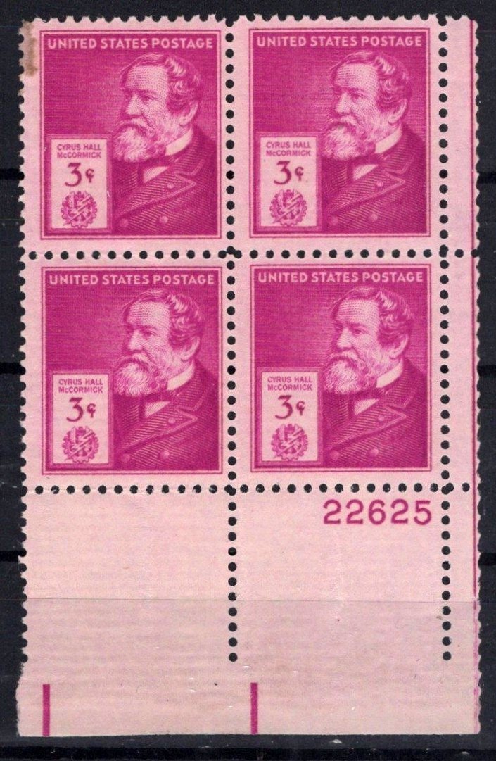 United States 891 MNH Plate Block Cyrus Hall McCormick ZAYIX STAMPS 0725S1456