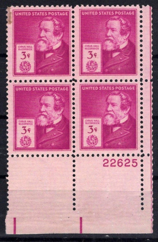United States 891 MNH Plate Block Cyrus Hall McCormick ZAYIX STAMPS 0725S1456