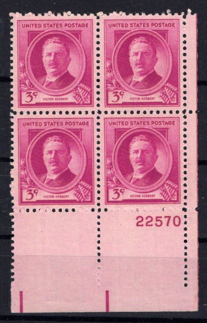 United States 881 MNH Plate Block Victor Herbert ZAYIX STAMPS 0725S1447
