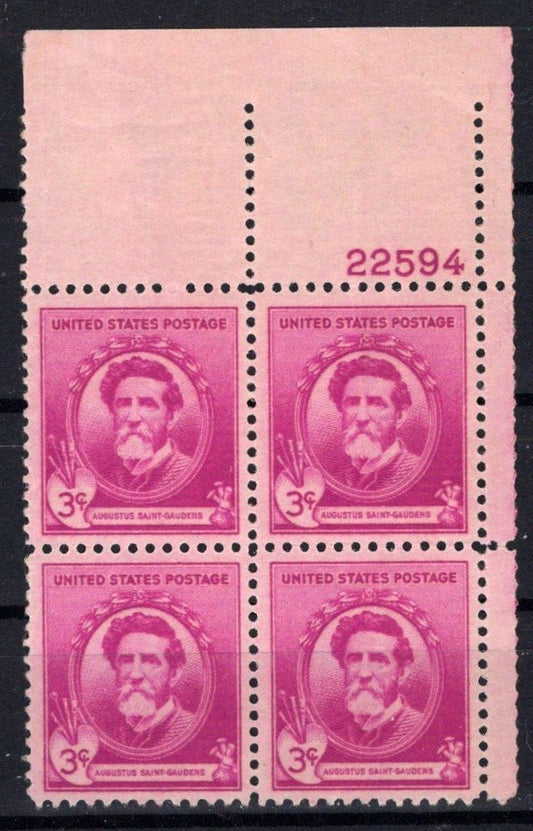 United States 886 MNH Plate Block Augustus Saint-Gaudens ZAYIX STAMPS 0725S1452