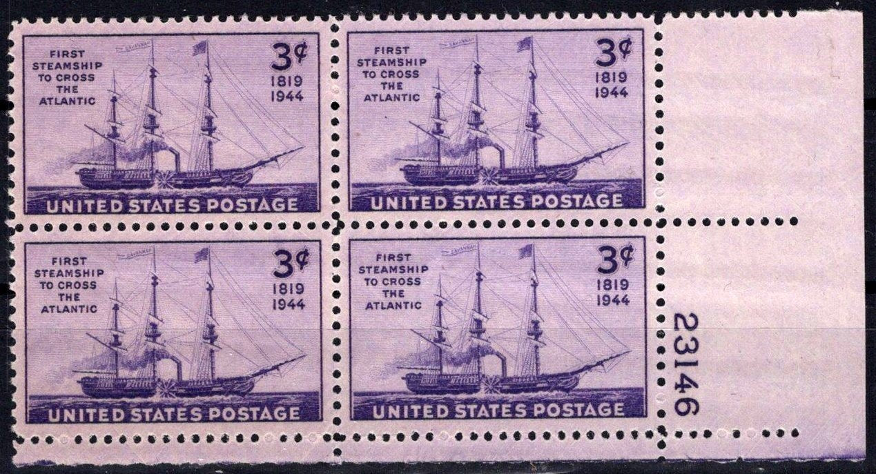 United States 923 MNH Plate Block Steamship "Savannah" ZAYIX STAMPS 0725S1475