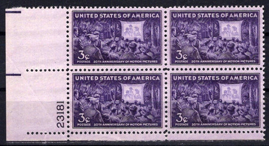 United States 926 MNH Plate Block Motion Picture ZAYIX STAMPS 0725S1478