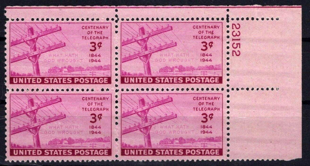 United States 924 MLH Plate Block Telegraph Issue ZAYIX STAMPS 0725S1476