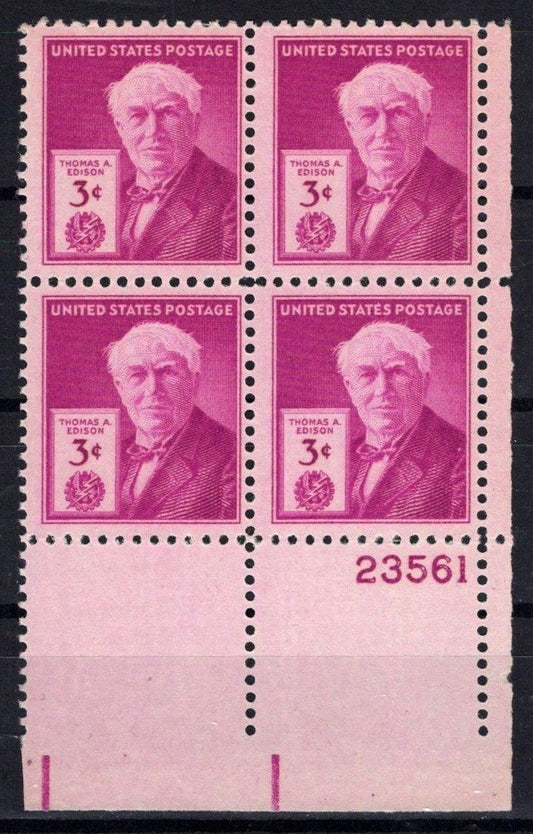 United States 945 MNH Plate Block Thomas Edison ZAYIX STAMPS 0725S1497