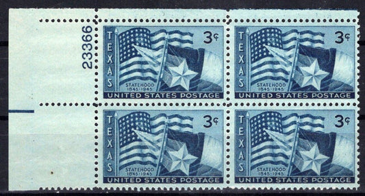 United States 938 MNH Plate Block Texas Statehood ZAYIX STAMPS 0725S1490