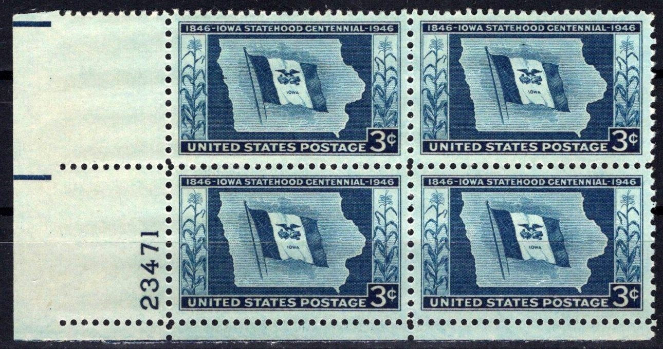 United States 942 MNH Plate Block Iowa Statehood ZAYIX STAMPS 0725S1494
