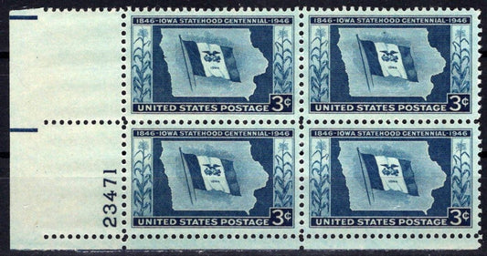 United States 942 MNH Plate Block Iowa Statehood ZAYIX STAMPS 0725S1494