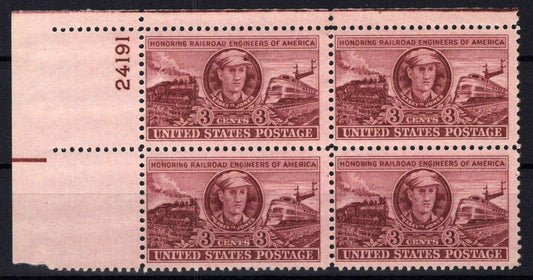United States 993 MNH Plate Block Railroad Engineers ZAYIX STAMPS 0725S1544