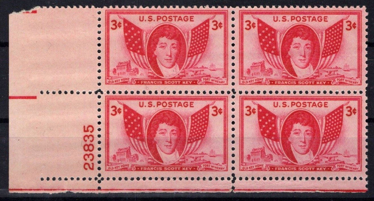United States 962 MNH Plate Block Francis Scott Key ZAYIX STAMPS 0725S1513