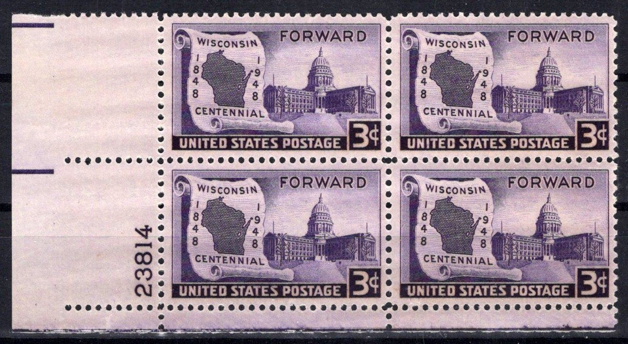 United States 957 MNH Plate Block Wisconsin Statehood ZAYIX STAMPS 0725S1508